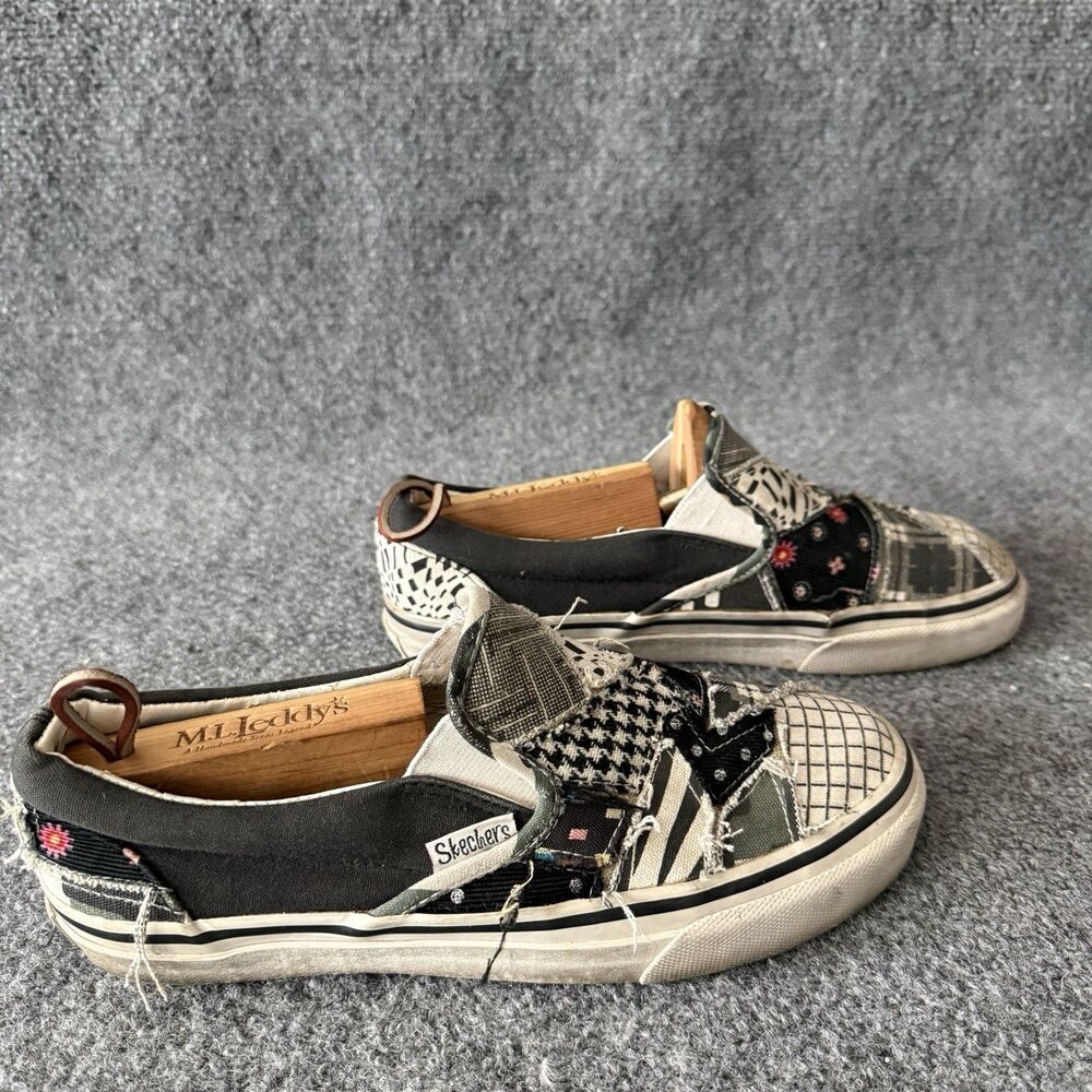 VTG Skechers Cali Slip On Patchwork Canvas Shoes Women’s Black Gray Sneakers 8.5